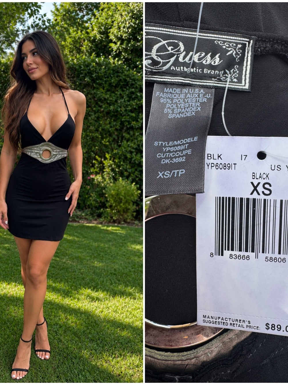 Guess Black Halter Mini Dress with Gold-Tone Waist Ring